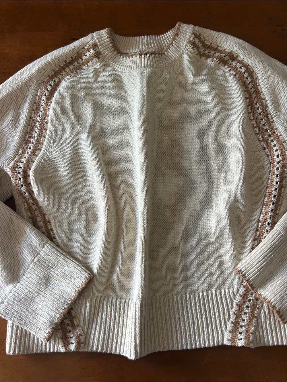 Abercrombie & Fitch Cream Knit Women's Sweater with Contrast Open Stitch Detail